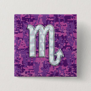 Scorpio Zodiac Sign on Pink Fuchsia Digital Camo 15 Cm Square Badge
