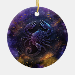 Scorpio Zodiac Sign Watercolor Design Ceramic Tree Decoration