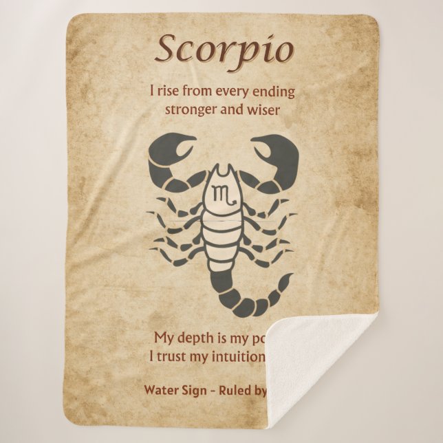 Scorpio Zodiac Sign with Affirmations  Sherpa Blanket (Front)