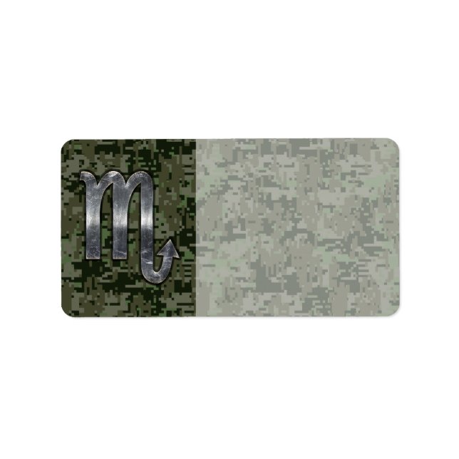 Scorpio Zodiac Sign Woodland Digital Camo Label (Front)