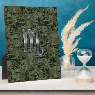 Scorpio Zodiac Sign Woodland Digital Camo Plaque