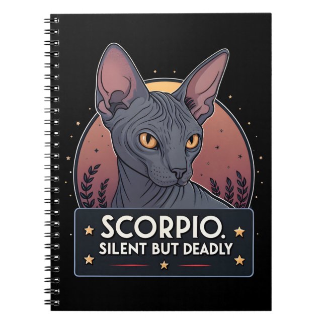 Scorpio Zodiac Sphynx Cat Silent Deadly Art Notebook (Front)