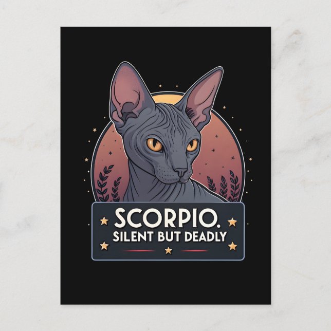 Scorpio Zodiac Sphynx Cat Silent Deadly Art Postcard (Front)
