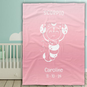 Scorpio Zodiac Star Name Birthdate Pink Baby Fleece Blanket