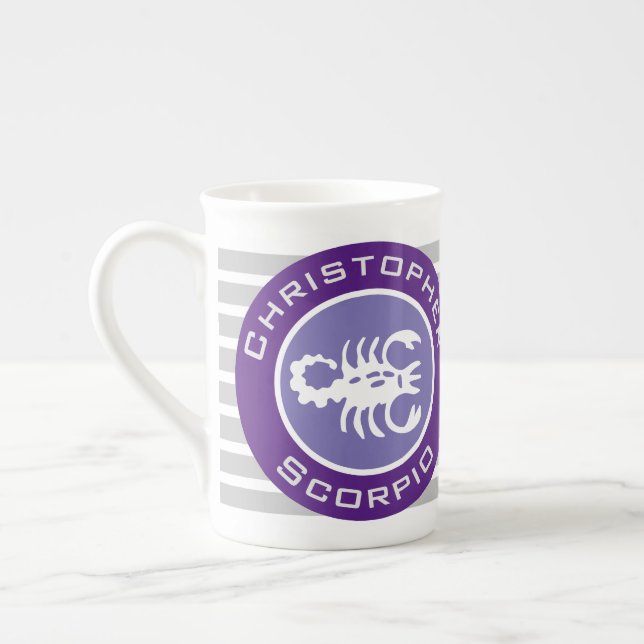 Scorpio Zodiac Star Sign with Owner's Name Bone China Mug (Left)