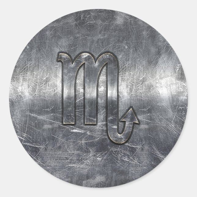 Scorpio Zodiac Symbol in Grunge Metallic Style Classic Round Sticker (Front)
