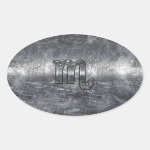 Scorpio Zodiac Symbol in Grunge Metallic Style Oval Sticker