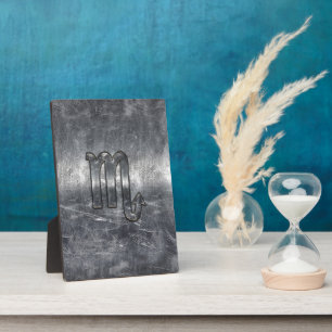 Scorpio Zodiac Symbol in Grunge Metallic Style Plaque