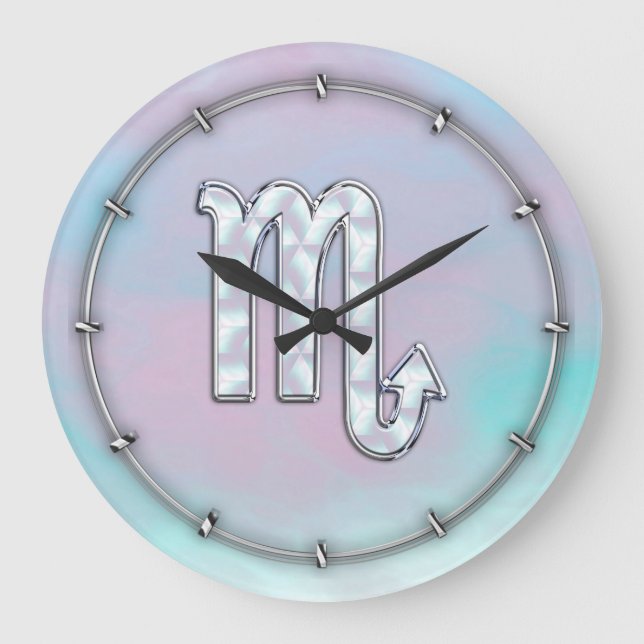 Scorpio Zodiac Symbol in Mother of Pearl Decor Large Clock (Front)