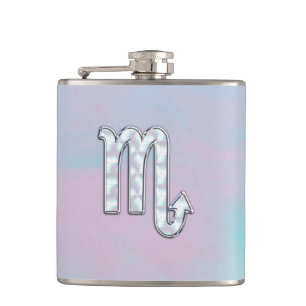 Scorpio Zodiac Symbol in Mother of Pearl Style Hip Flask