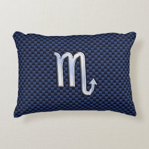 Scorpio Zodiac Symbol navy blue carbon fibre style Decorative Cushion