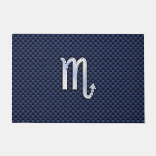 Scorpio Zodiac Symbol Navy Blue Carbon Fibre Style Doormat