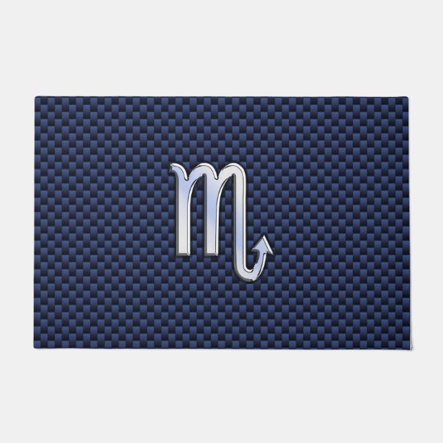 Scorpio Zodiac Symbol Navy Blue Carbon Fibre Style Doormat (Front)