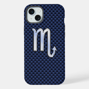 Scorpio Zodiac Symbol Navy Blue Carbon Fibre Style iPhone 15 Plus Case