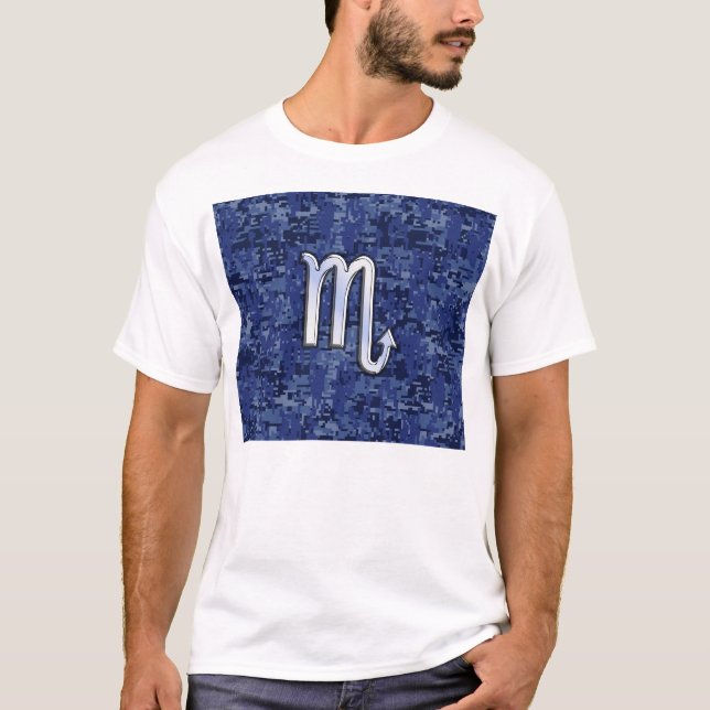 Scorpio Zodiac Symbol on Navy Blue Camo T-Shirt (Front)
