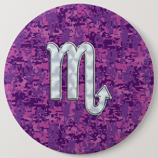 Scorpio Zodiac Symbol on Pink Digital Camo 6 Cm Round Badge (Front)