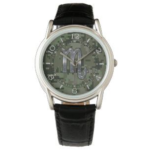 Scorpio Zodiac Symbol Woodland Digital Camo Dial Watch