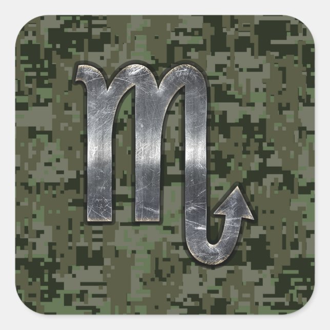 Scorpio Zodiac Symbol Woodland Digital Camo Square Sticker (Front)