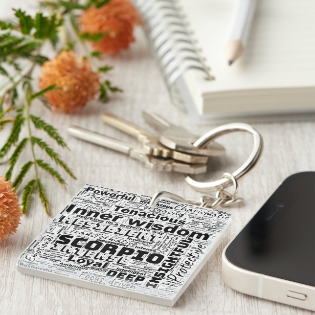 Scorpio Zodiac Word Cloud Inspiration Keychain  (Front Right)