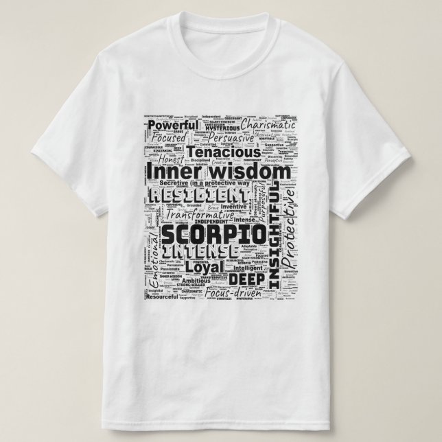 Scorpio Zodiac Word Cloud Inspiration T-Shirt (Design Front)