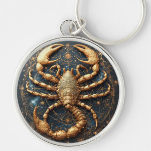Scorpion Over a Detailed Golden Astral Mandala Key Ring