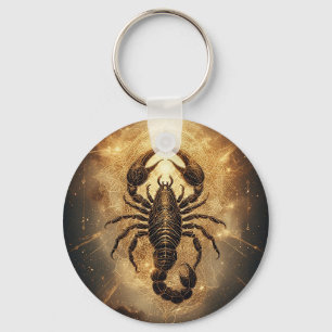 Scorpion Over a Detailed Golden Astral Mandala Key Ring