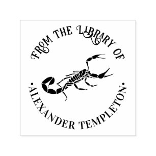 Scorpion Silhouette Round Library Book Name Self-inking Stamp