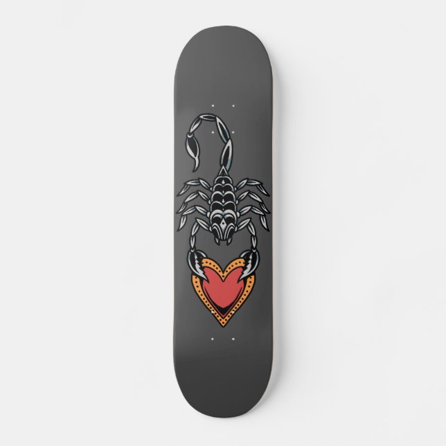 Scorpion Zodiac Sign Heart Love Dark Grey Elegant  Skateboard (Front)