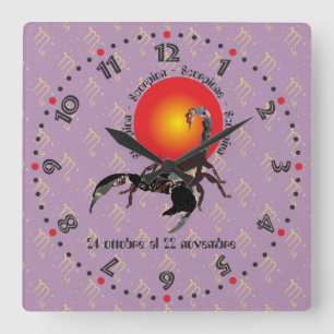 Scorpione 24 ottobre al 22 novembre Orologio Square Wall Clock