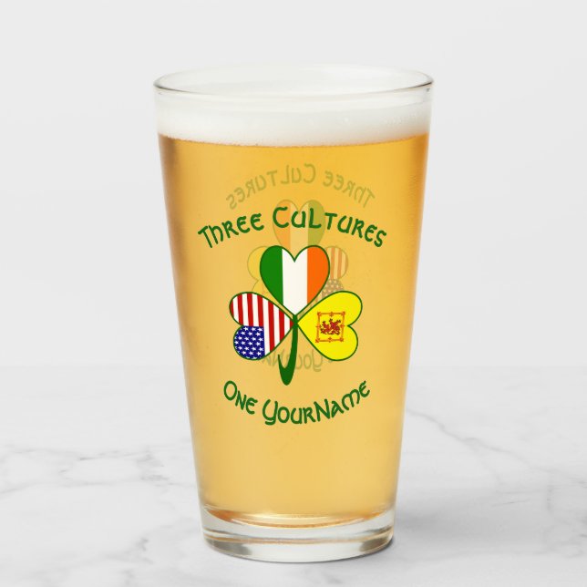 Scot Lion Irish American Flags Shamrock Personal Glass (Front Filled)