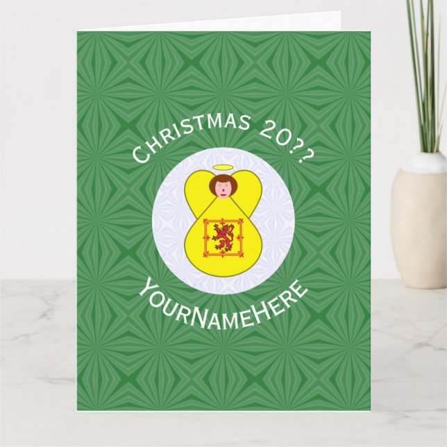 Scot Lion Rampant Angel Christmas Flag Personalise Card (Front)
