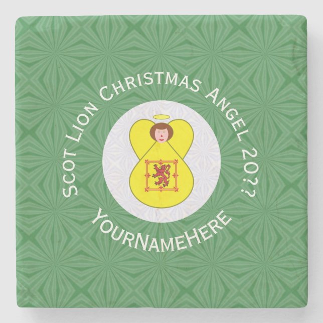 Scot Lion Rampant Angel Christmas Flag Personalise Stone Coaster (Front)