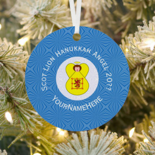 Scot Lion Rampant Angel Hanukkah Flag Personalised Metal Tree Decoration