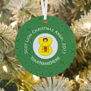 Scot Lion Rampant Flag Christmas Angel Year Name Metal Tree Decoration