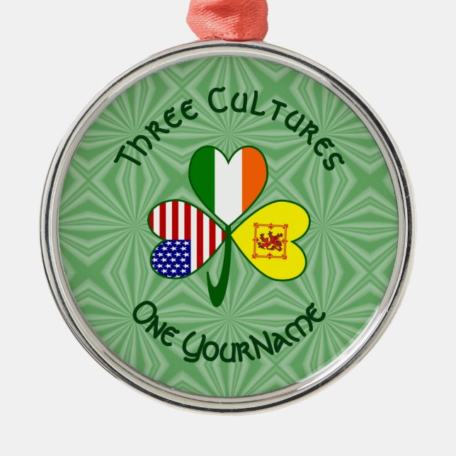 Scot Rampant Irish Flags Shamrock Personalize Text Metal Tree Decoration (Front)