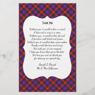 Scotch Clan Tartan Wedding Poem Thank You Scroll