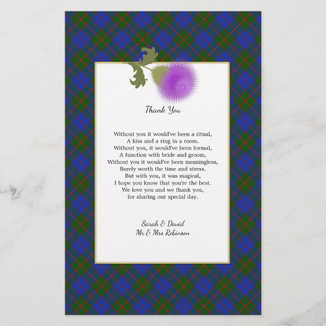 Scotch Clan Tartan Wedding Poem Thank You Scroll Flyer (Front)