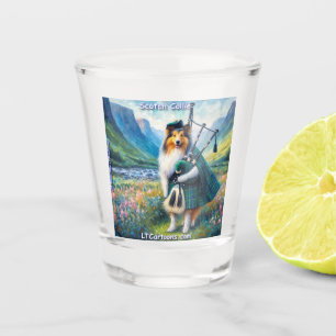 Scotch Collie Serenade – Bagpipes & Tartan Whimsy Shot Glass