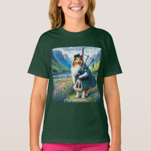 Scotch Collie Serenade – Bagpipes & Tartan Whimsy T-Shirt