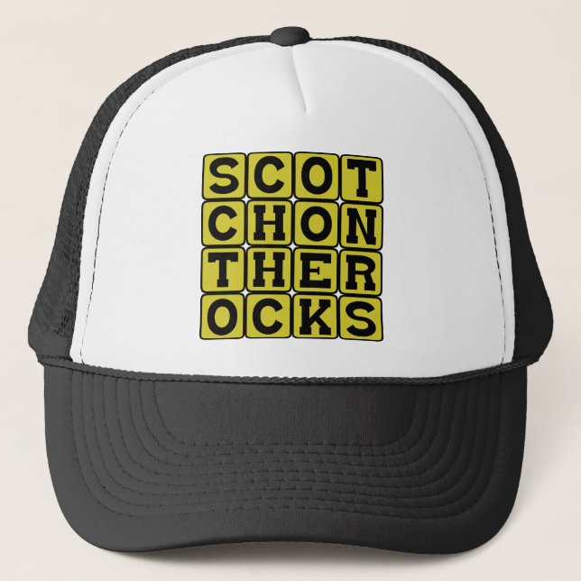 Scotch On The Rocks, Alcohol Drink Trucker Hat (Front)