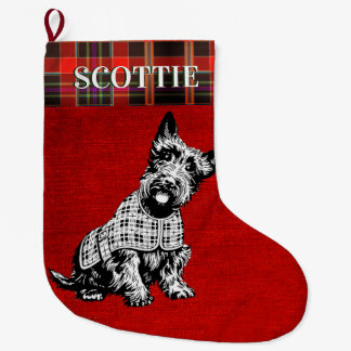 SCOTISH TERRIER DOG, SCOTTIE DOG + TARTAN LARGE CHRISTMAS STOCKING