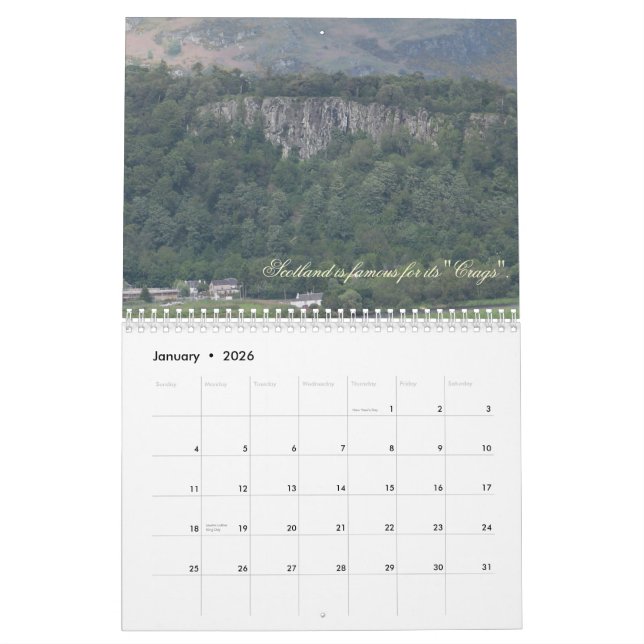 Scotland 16 Month Calendar (Jan 2026)