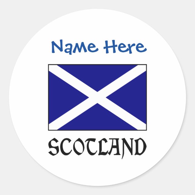 Scotland and Scot Flag Blue Personalisation  Classic Round Sticker (Front)
