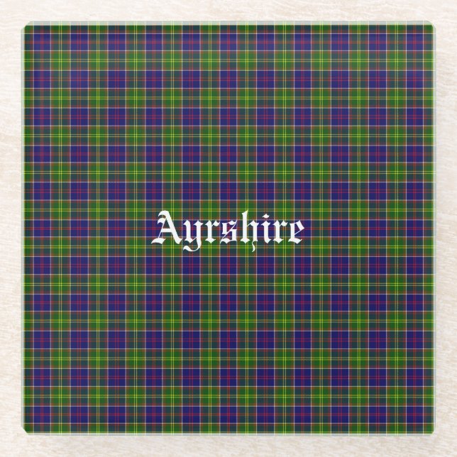 Scotland Ayrshire District Tartan Glass Coaster (Front)