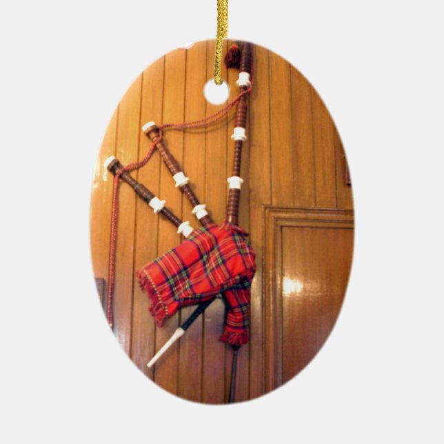 Scotland Bagpipe Tartan Plaid Musical Instrument Ceramic Tree Decoration (Front)