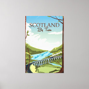 Scotland By train locomotive Travel poster Canvas Print
