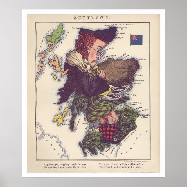 Scotland Caricature Map 1868 Poster (Front)