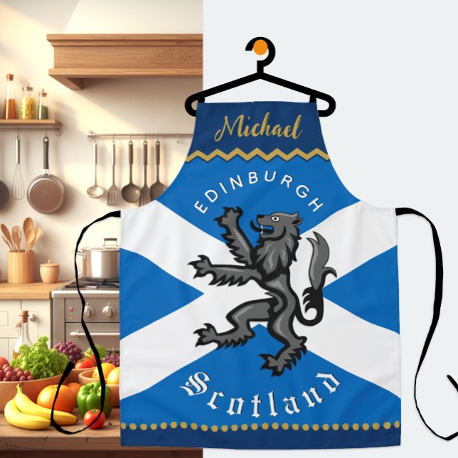 Scotland Chefs Apron, Edinburgh, Scottish Flag Apron (Scotland Apron, Scottish Flag & Rampant)