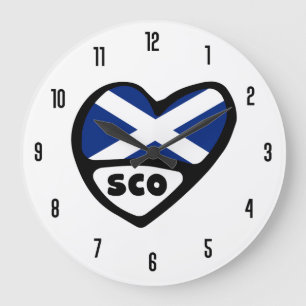Scotland Country Code SCO Flag Heart Large Clock