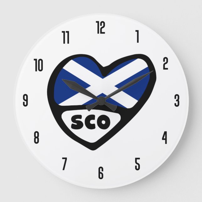 Scotland Country Code SCO Flag Heart Large Clock (Front)